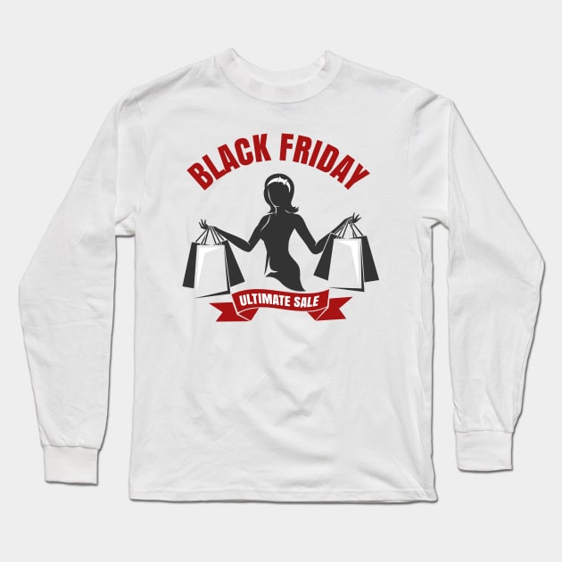 Black Friday Sale Emblem with shopping woman Long Sleeve T-Shirt by devaleta